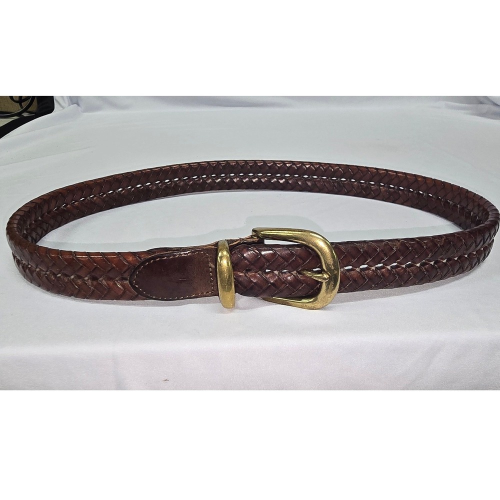 Coach Brown Braided Leather Belt Brass Buckle Woven 5922 Size 30 75cm